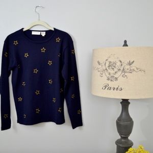 100% wool , navy sweater with star accent design